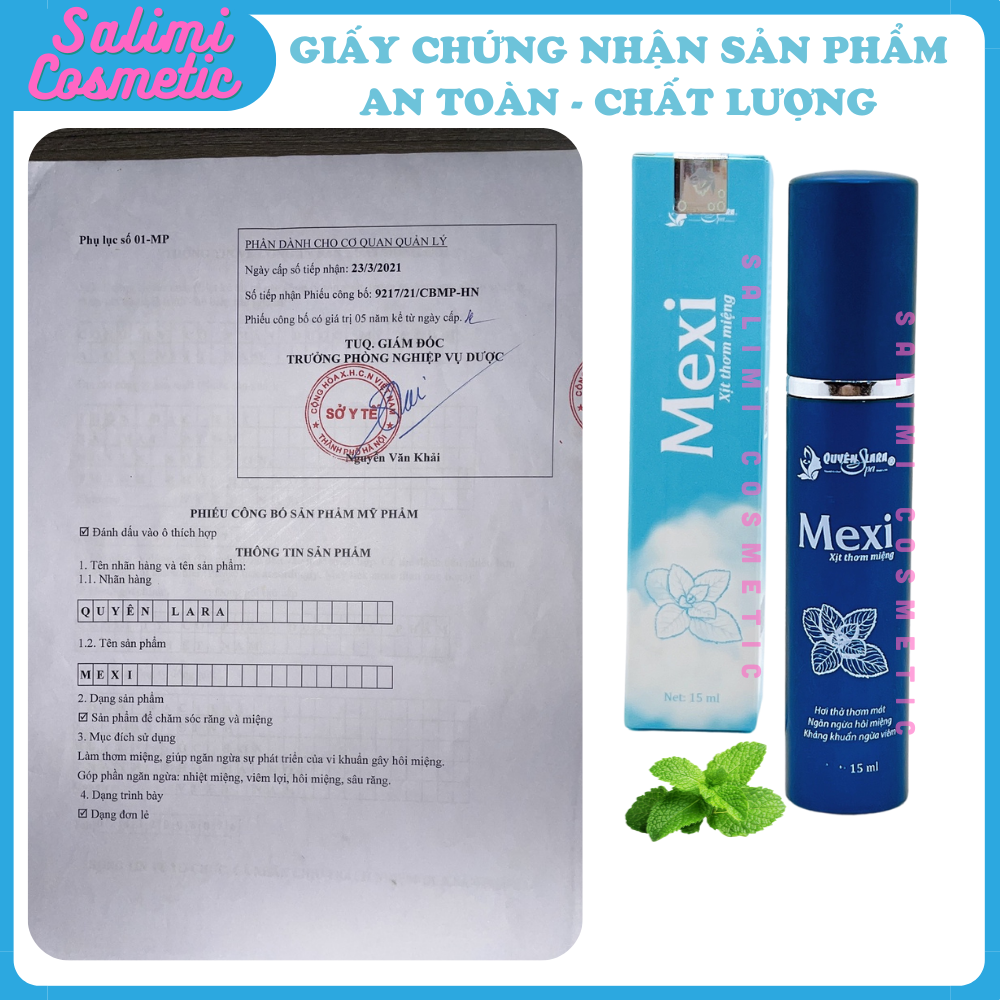 Xịt Thơm Miệng MEXI Quyên Lara - Giúp Hơi Thở Thơm Mát, Hết Hôi Miệng, Giảm Tình Trạng Viêm Lợi, Viêm Chân Răng, Dung Tích 15ml