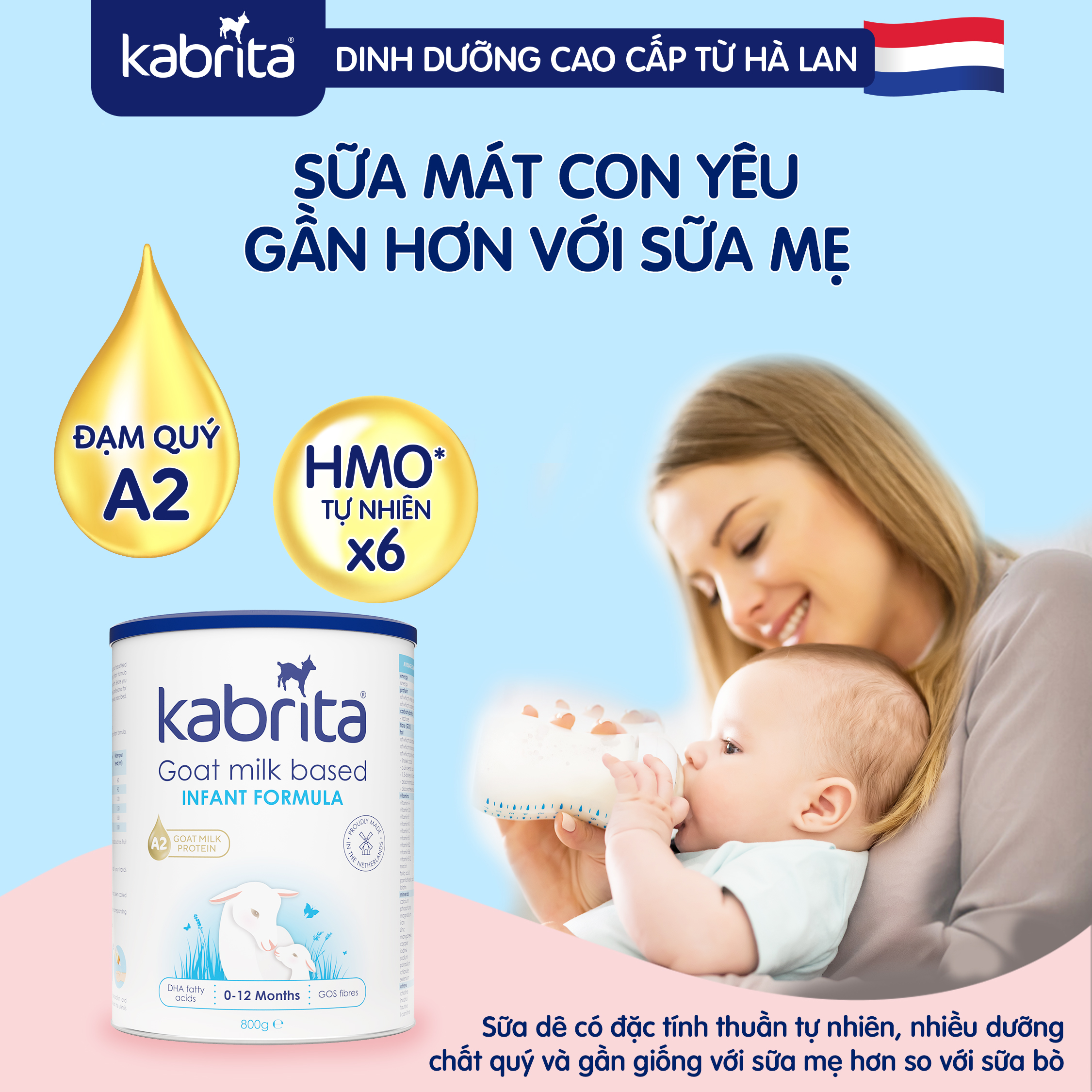 [TẶNG TÚI BỈM] COMBO 3 Sữa dê Kabrita số 1 cho trẻ- Lon 800g