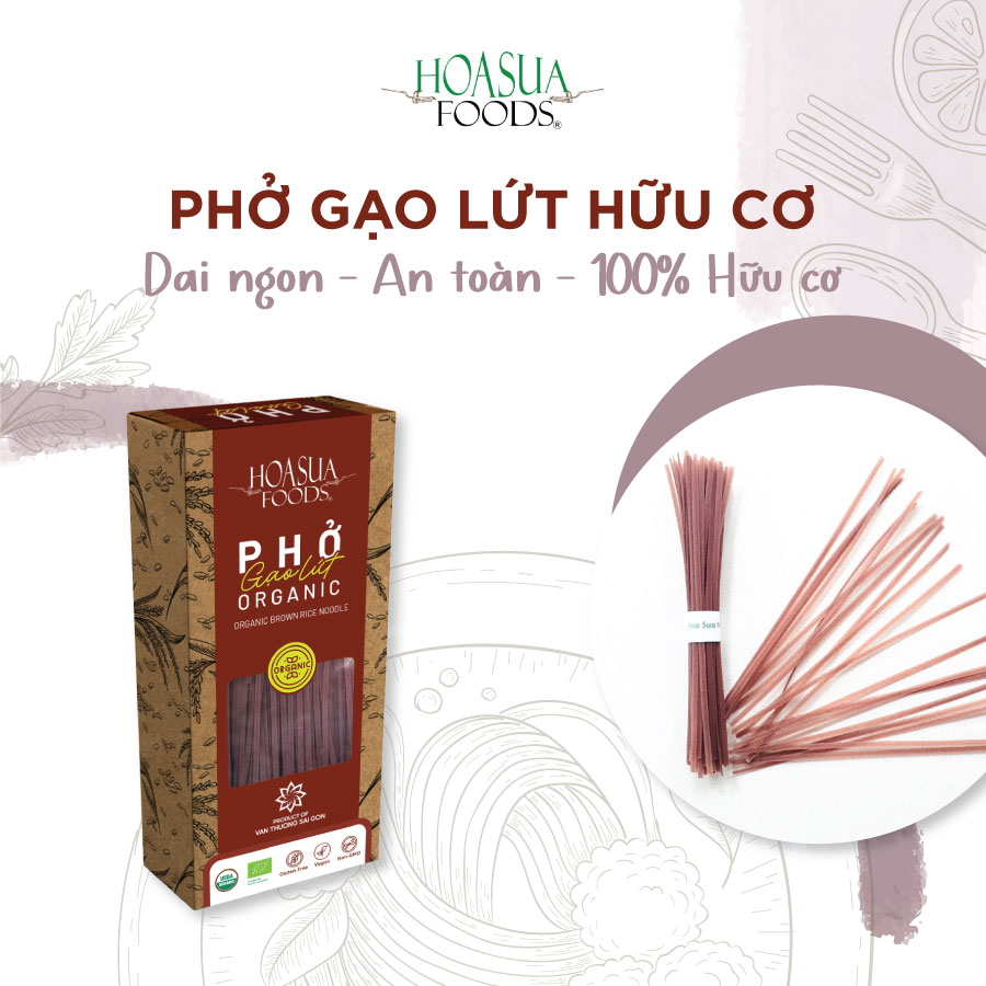 Phở gạo lứt hữu cơ HOA SUA FOODS 250g - dai, ngon, dinh dưỡng, phù hợp người ăn kiêng, giảm cân, eatclean, thực dưỡng