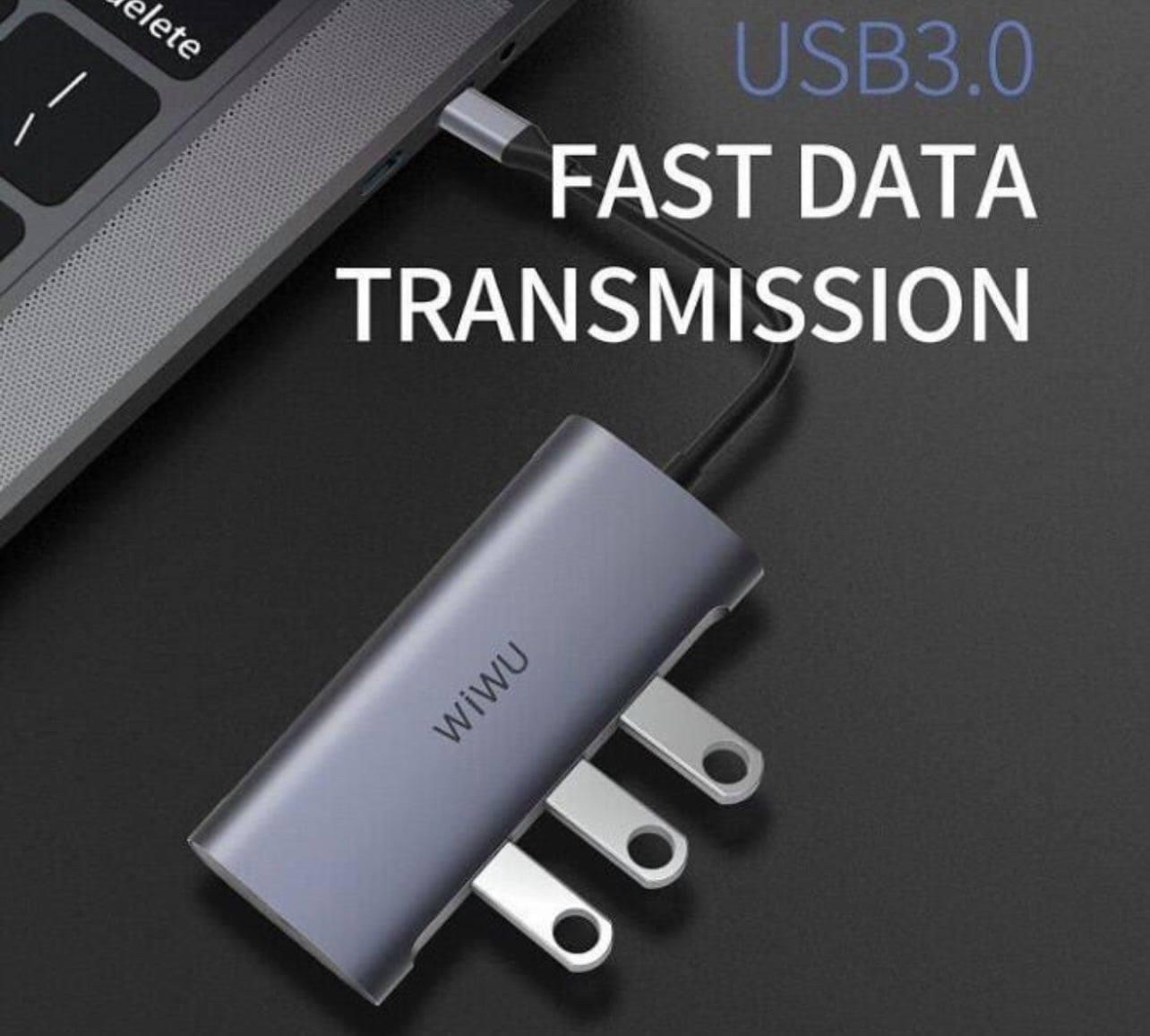 Hub sạc nhanh đa năng 7 in 1 chia cổng Type-C hiệu WIWU ALPHA A731HP Ba Cổng USB 3.0 - Hàng Chính Hãng