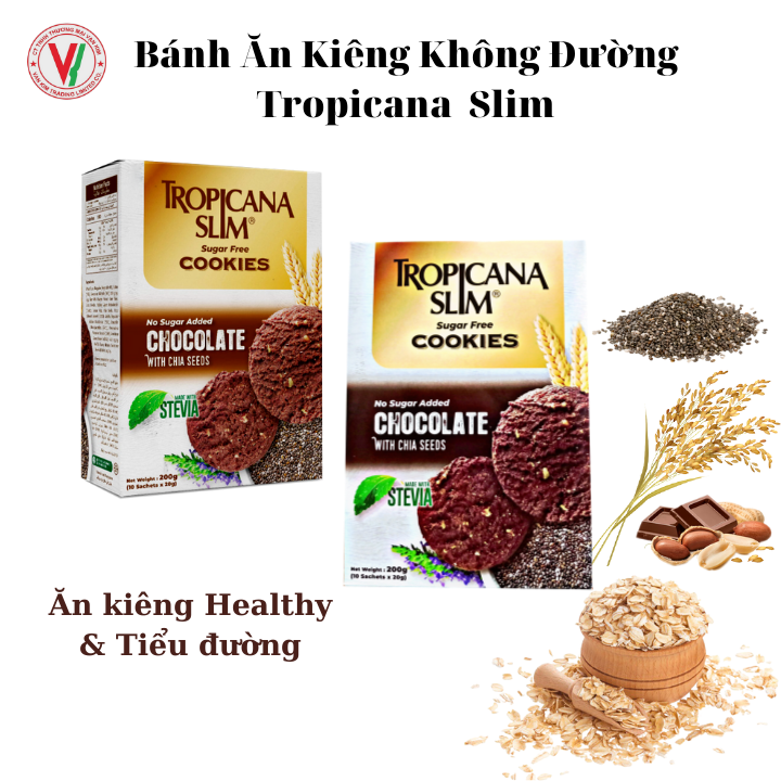 Combo 2 Hộp Bánh Quy Ăn Kiêng Tropicana Slim Sugar Free Cookies Socola (10  x 20g)