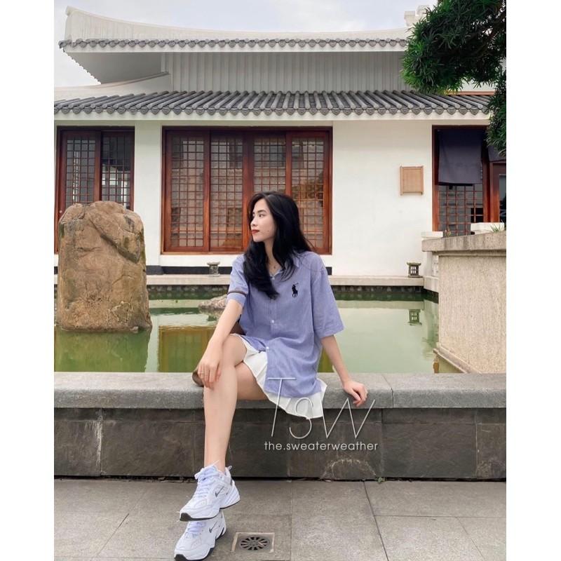 Áo sơ mi tay lỡ thêu hình hót