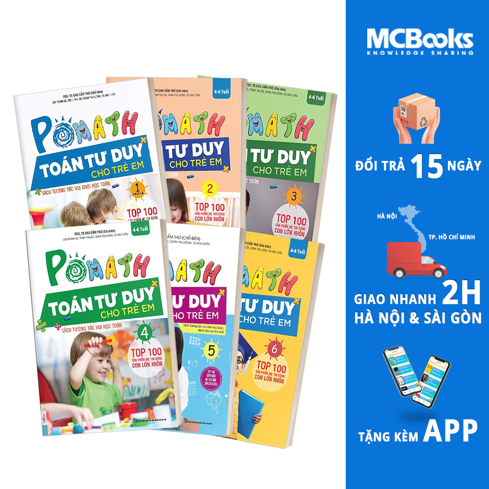 Combo Trọn Bộ Sách PoMath - Toán Tư Duy Cho Trẻ Em 4-6 Tuổi (6 cuốn) tặng kèm bookmark