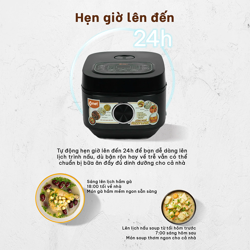 Nồi cơm điện tử COMET 1,2 lít CM8085 lòng nêu - Hàng chính hãng