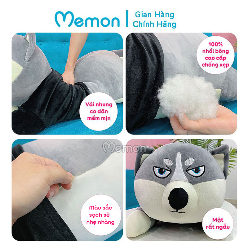 Gấu Bông Gối Ôm Chó Husky Cao Cấp Memon, Gối Ôm Chó Ngáo Nhồi Bông Khổng Lồ