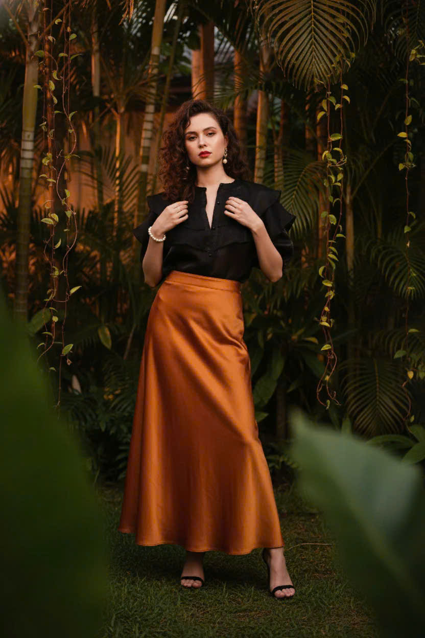 Áo Cổ Trụ Tay Phồng Organza Đen thời trang thiết kế Hity Top181