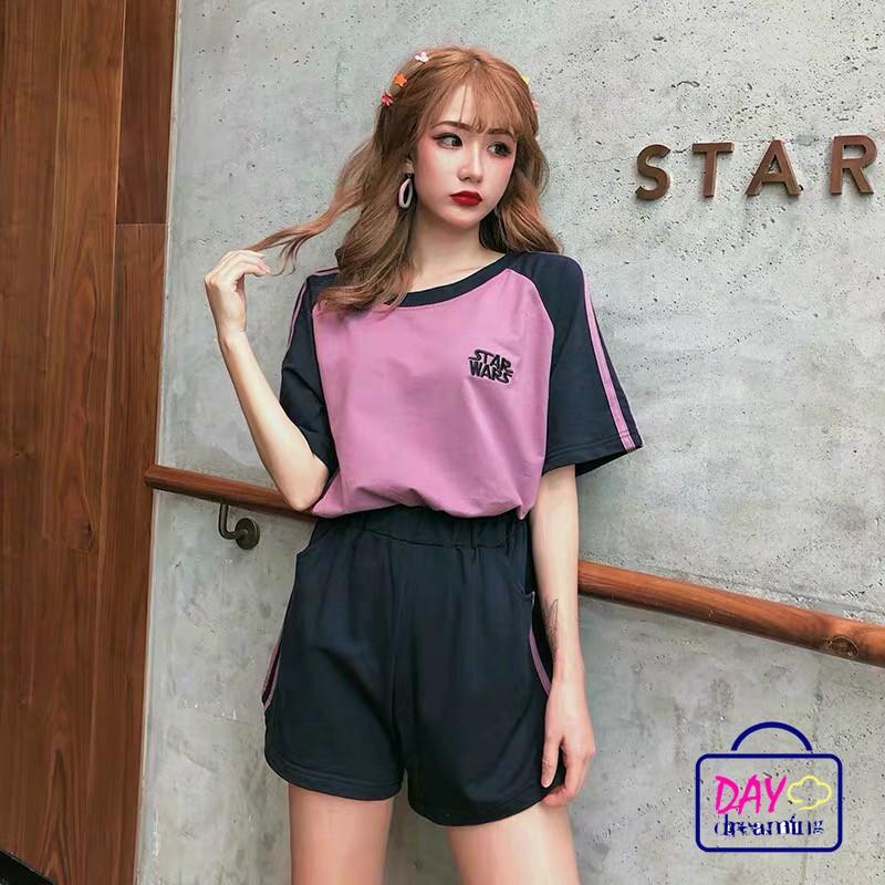Set Áo Thun Ngắn Tay Cổ Tròn+quần Short Ống Rộng Thời Trang Nữ