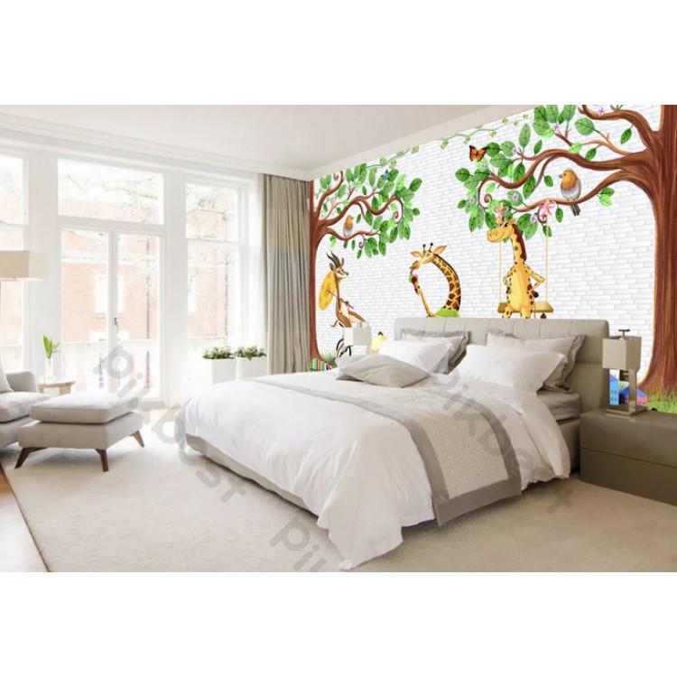 Tranh dán tường Hươu cao cổ Trang trí phòng cho em bé, tranh nguyên tấm lớn, có keo sẵn MS932610