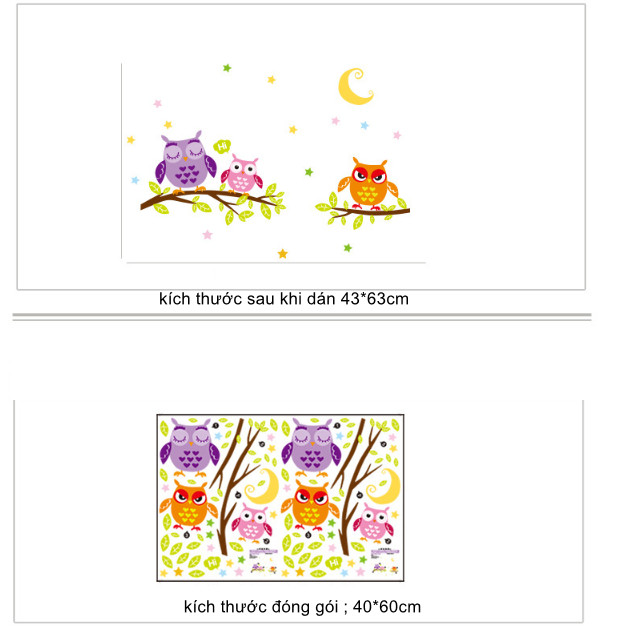 Decal trang trí tường - Gia đình 3 chú cú mèo