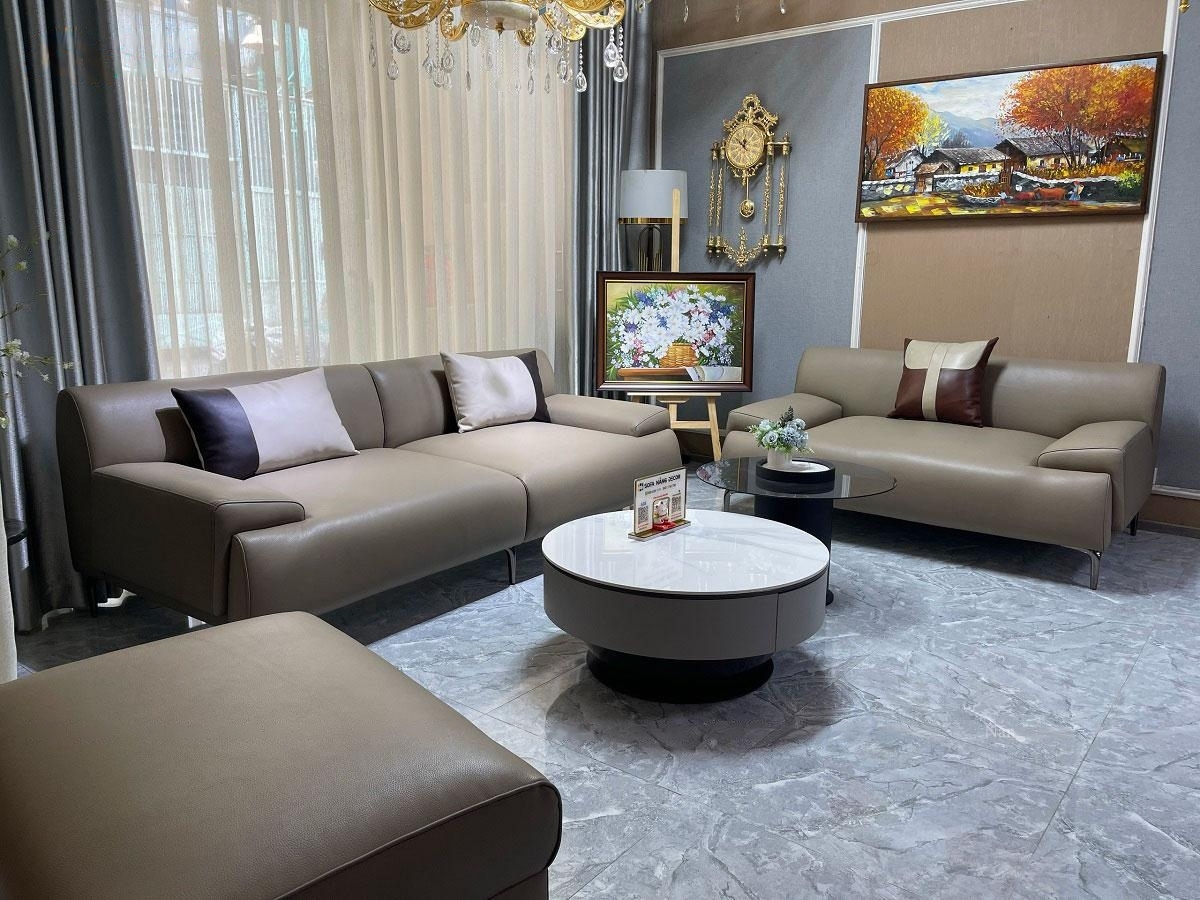 Combo ghế sofa băng da bò Italy Juno sofa màu xám cafe SFBCT24 2m2 /1m6 hàng cao cấp chuẩn da bò nhập khẩu Ý