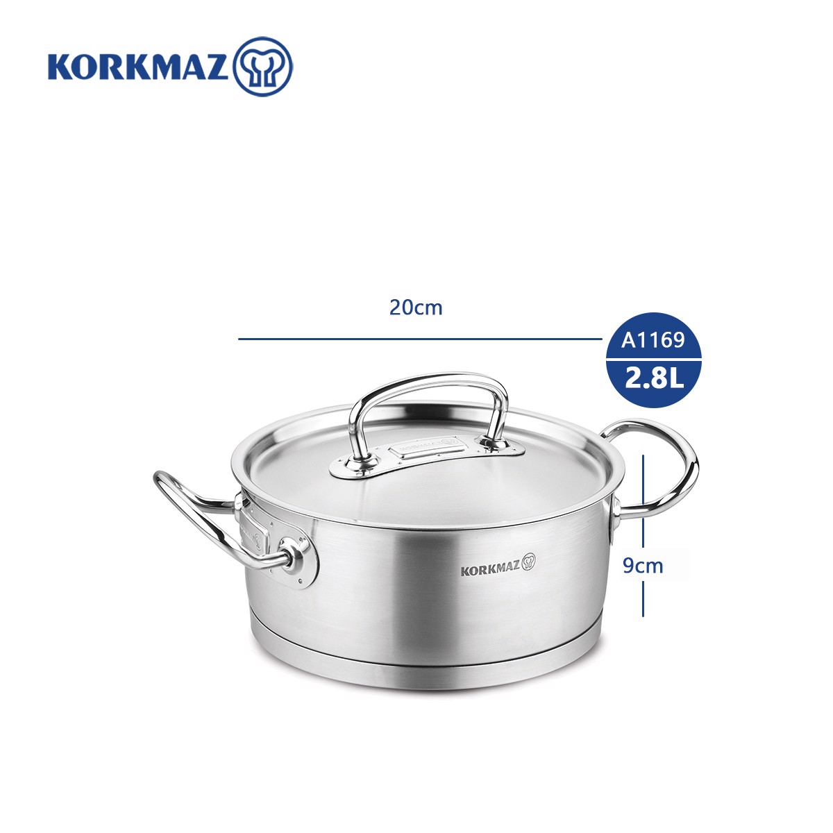 Nồi inox cao cấp Korkmaz Proline 2.8 lít thân thấp - A1169 - Hàng Chính Hãng