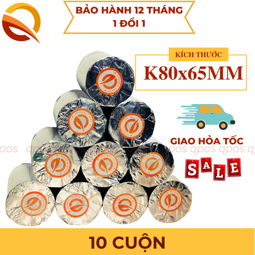 Thùng 10 cuộn GIẤY IN NHIỆT giấy in hóa đơn, giấy in bill K80x65mm