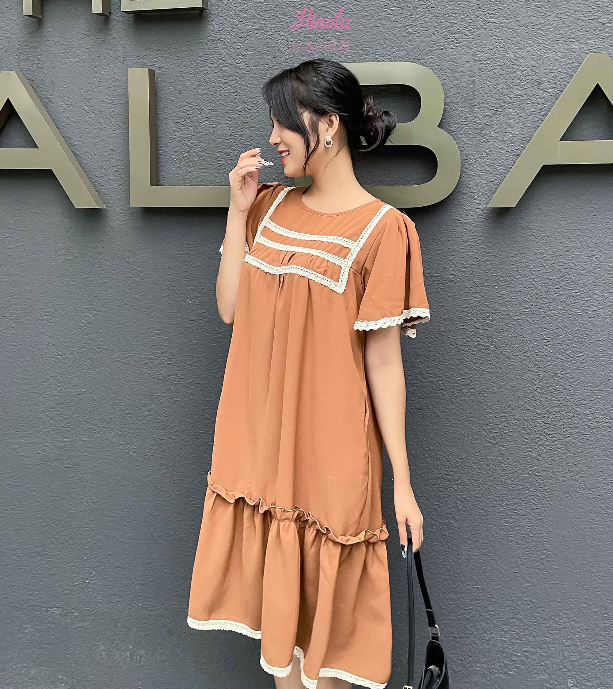 Đầm bầu  Babydoll phối đuôi váy xoè dễ thương DB034 Hinata Nhật Bản