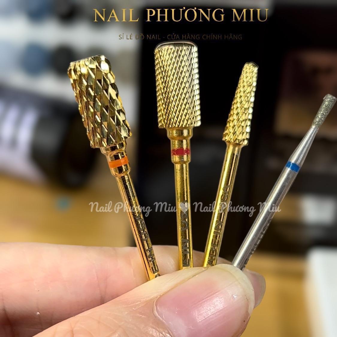 Combo 4 Đầu Mài Mạ Vàng Titan Đúc Làm Nail Siêu Mịn, An Toàn Cho Móng, Dành Cho Thợ Nail Nail Phương Miu, Mài Móng Nhanh