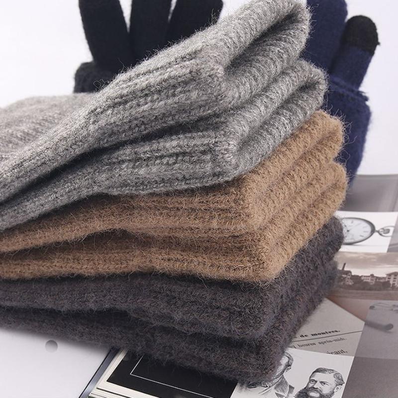 Mùa Thu Đông Nam Găng Tay Dệt Kim Cảm Ứng Nam Chất Lượng Cao Mitten Dày Ấm Ngoài Trời Cashmere Chắc Chắn Đan Găng Tay Giữ Ấm Color: Dark Grey 2