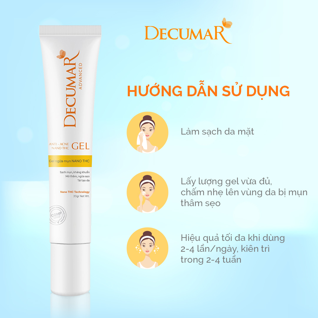 Combo 3 sản phẩm Ngừa Mụn Sáng Da sau mụn Decumar Advanced THC White (Gel mụn thâm + Gel rửa mặt sáng da+ Kem chống nắng phù hợp mọi loại da)