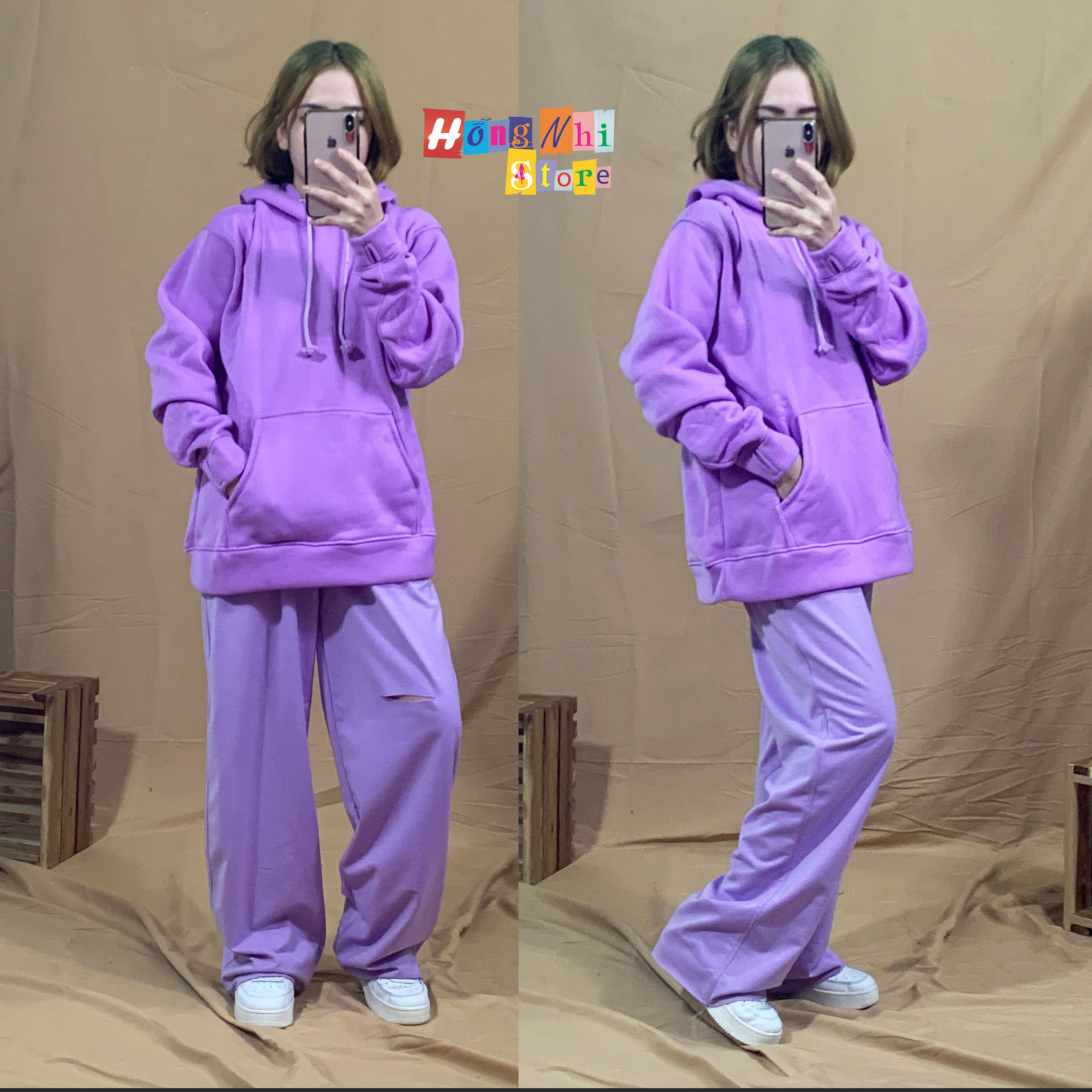 Quần Ống Rộng Rách Gối Màu Tím Lưng Thun Culottes Ulzzang Unisex - MM