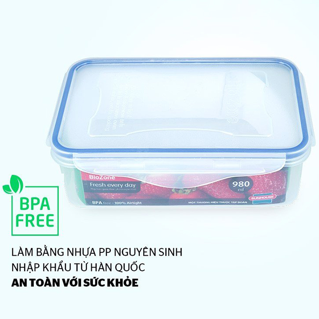 Bộ 4 Hộp Bảo Quản Thực Phẩm Biozone Tặng Dao Làm Bếp Đa Năng Sunhouse - KB-CO4P04E