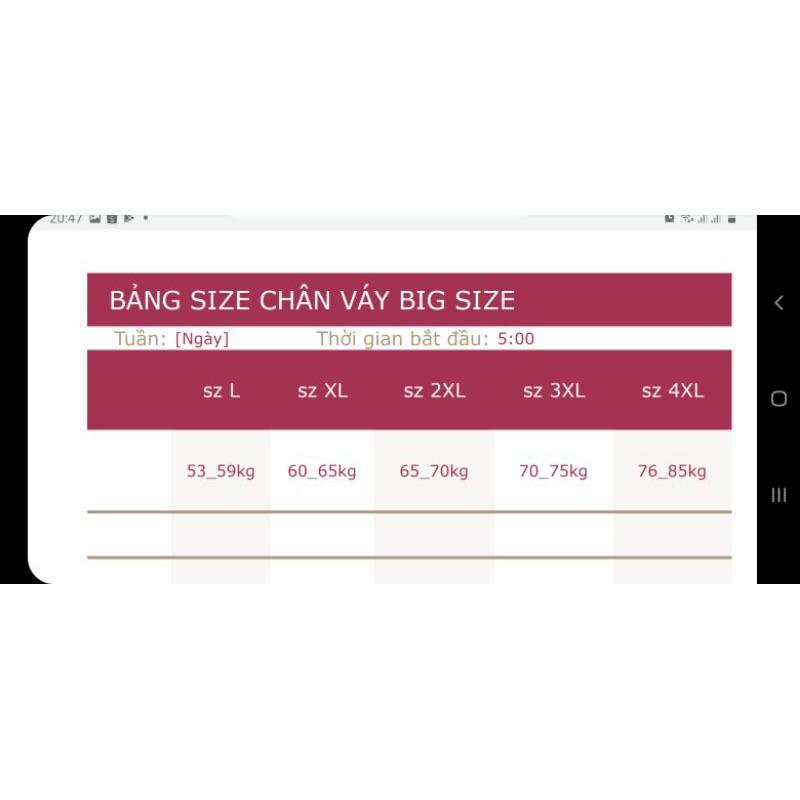 (Big size) chân A ngắn xẻ trước trong có quần C027