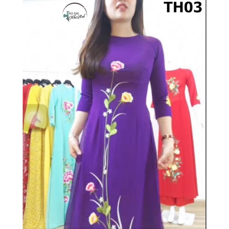 Áo dài truyền thống thêu hoa hồng tím huế - mặc đi lễ hội, sự kiện - Áo dài Nhã Anh - TH03
