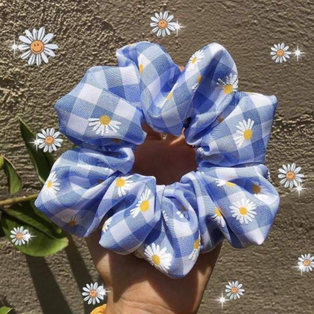 Sỉ 10 Scrunchies caro. Hoa cúc . Hoạ tiết