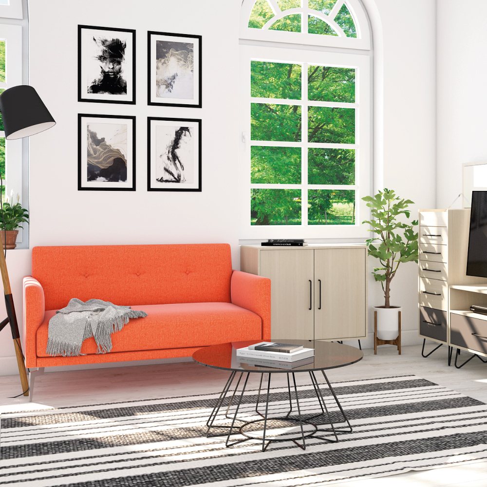 Ghế sofa đôi KURT khung gỗ và chân thép, đệm bọc vải cao cấp màu cam nổi bật | Index Living Mall -  Phân phối độc quyền tại Việt Nam