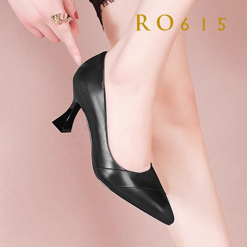Giày cao gót nữ đẹp bít mũi 6 phân hàng hiệu rosata màu đen cao cấp ro615
