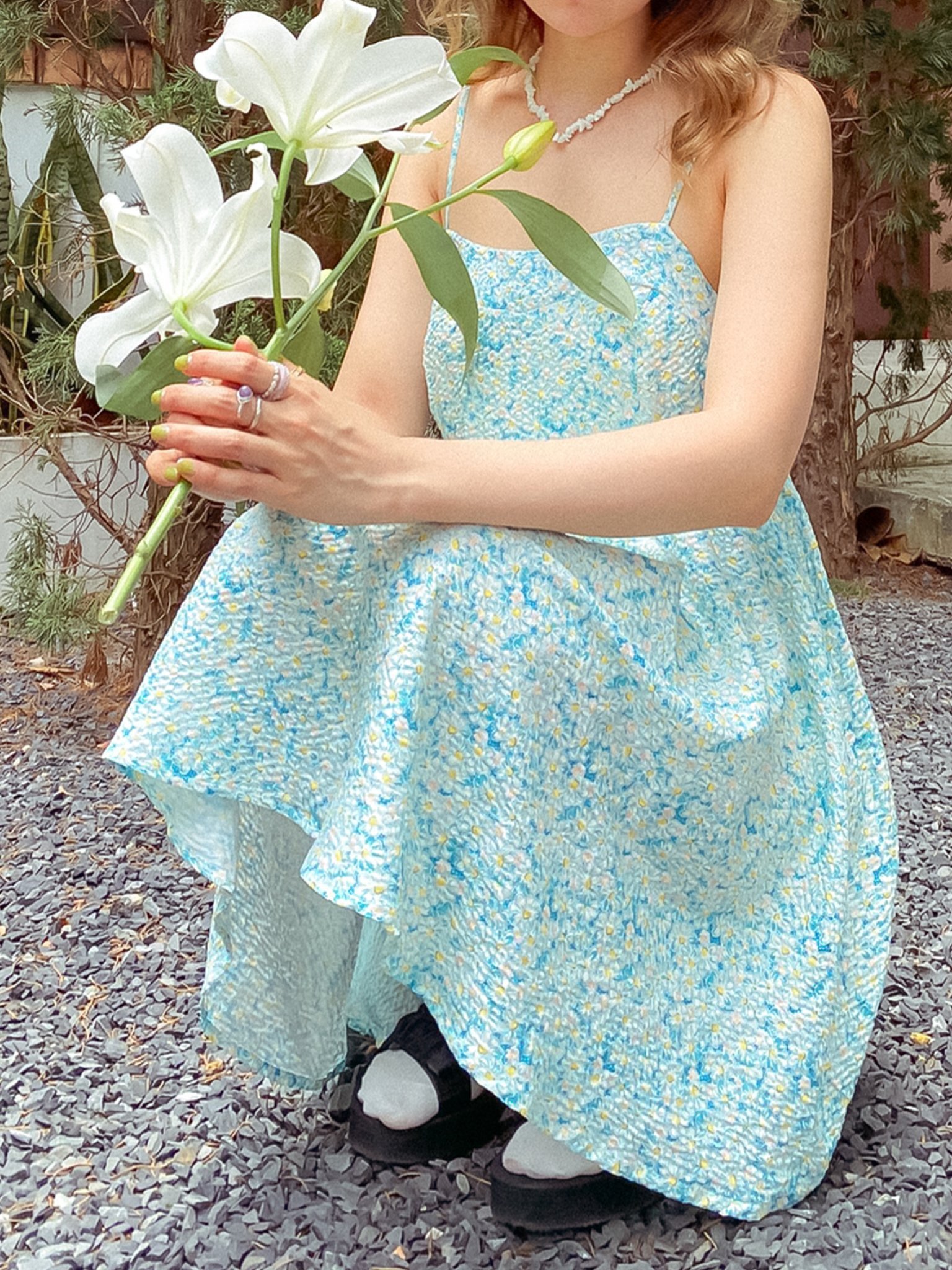 Đầm hai dây hoạ tiết hoa Botan Dress Gem Cloting SP060686