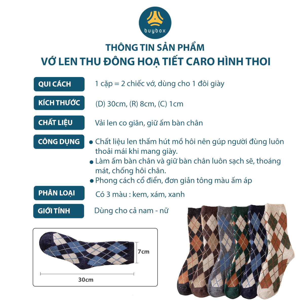 Vớ cổ cao phong cách Vintage tông màu ấm áp dành cho nam và nữ - Buybox - BBPK243