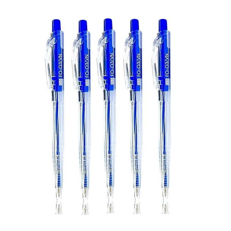 [Hàng chính hãng] Set 5 bút bi Flexoffice FO-03 ngòi 0.5mm / Bút FO03 tam giác có ruột BPR-015 thay thế