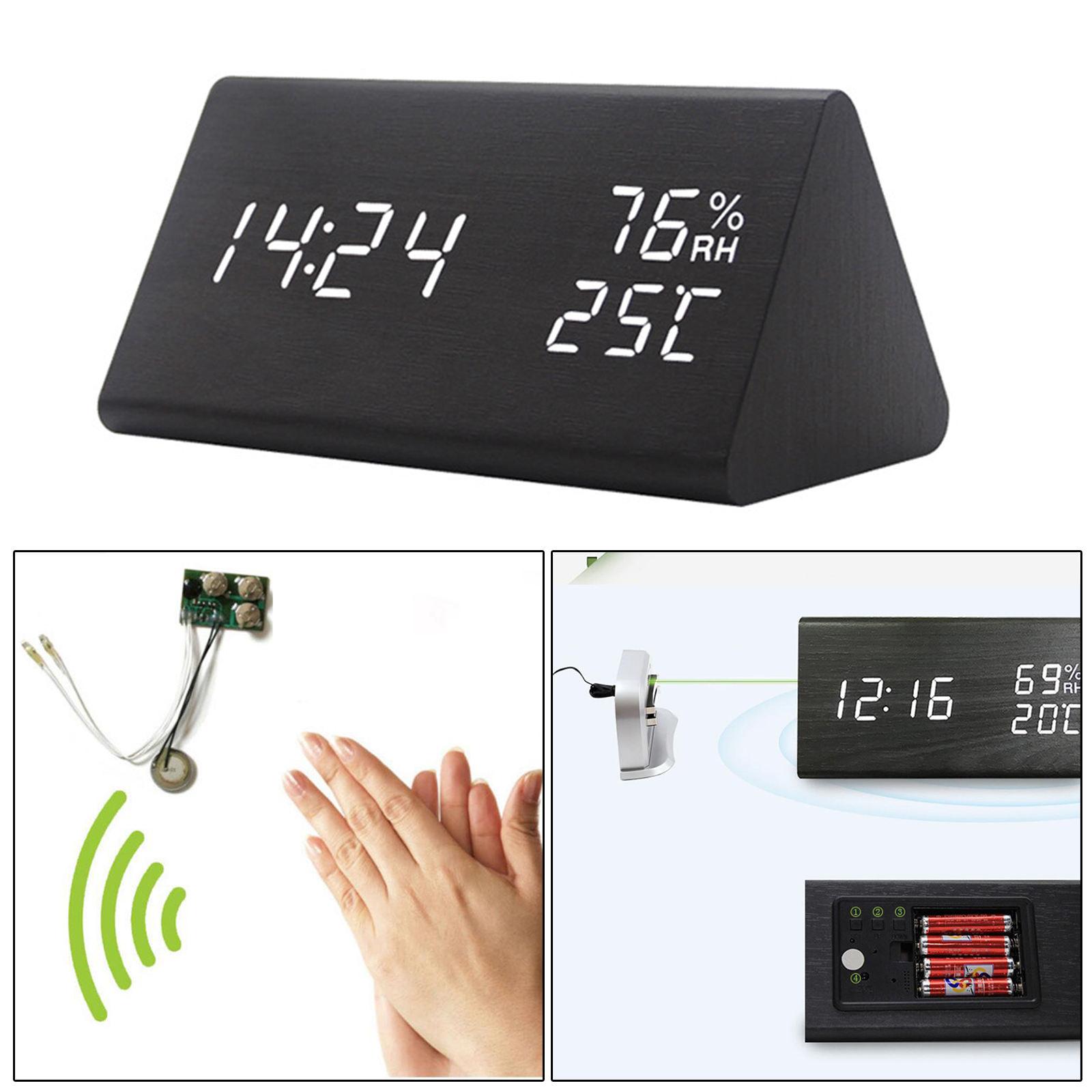Large Wooden Digital Alarm Clock Temperature Portable Bedroom Table Clocks
