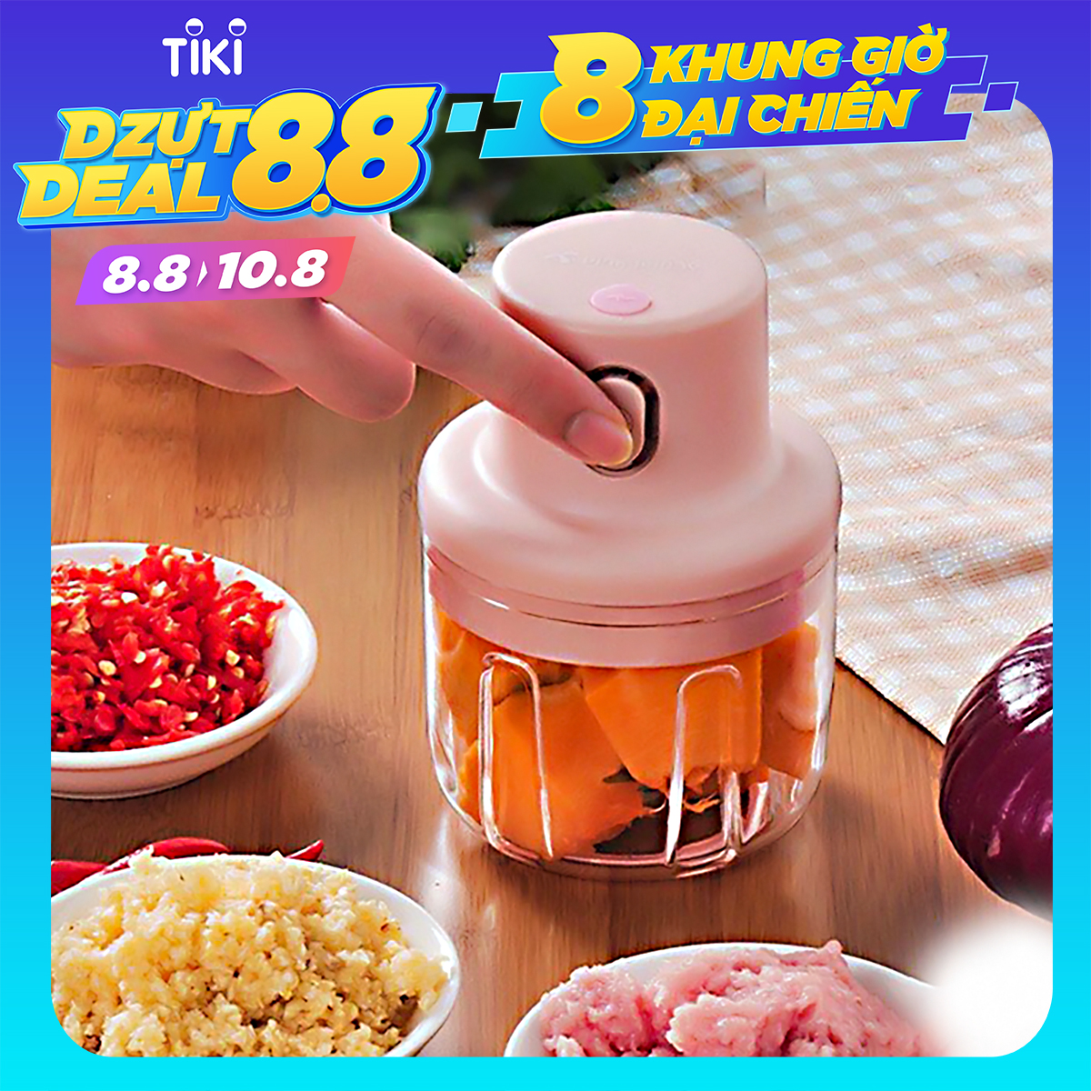 Máy xay tỏi ớt tích điện mini có cổng sạc usb - đa năng thể tích 250ml dễ dàng sử dụng