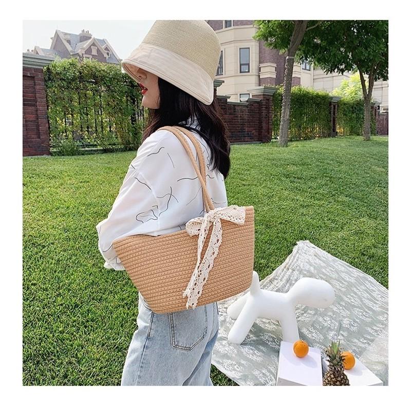 Túi Cói Sợi Dệt Nơ Ren Vintage