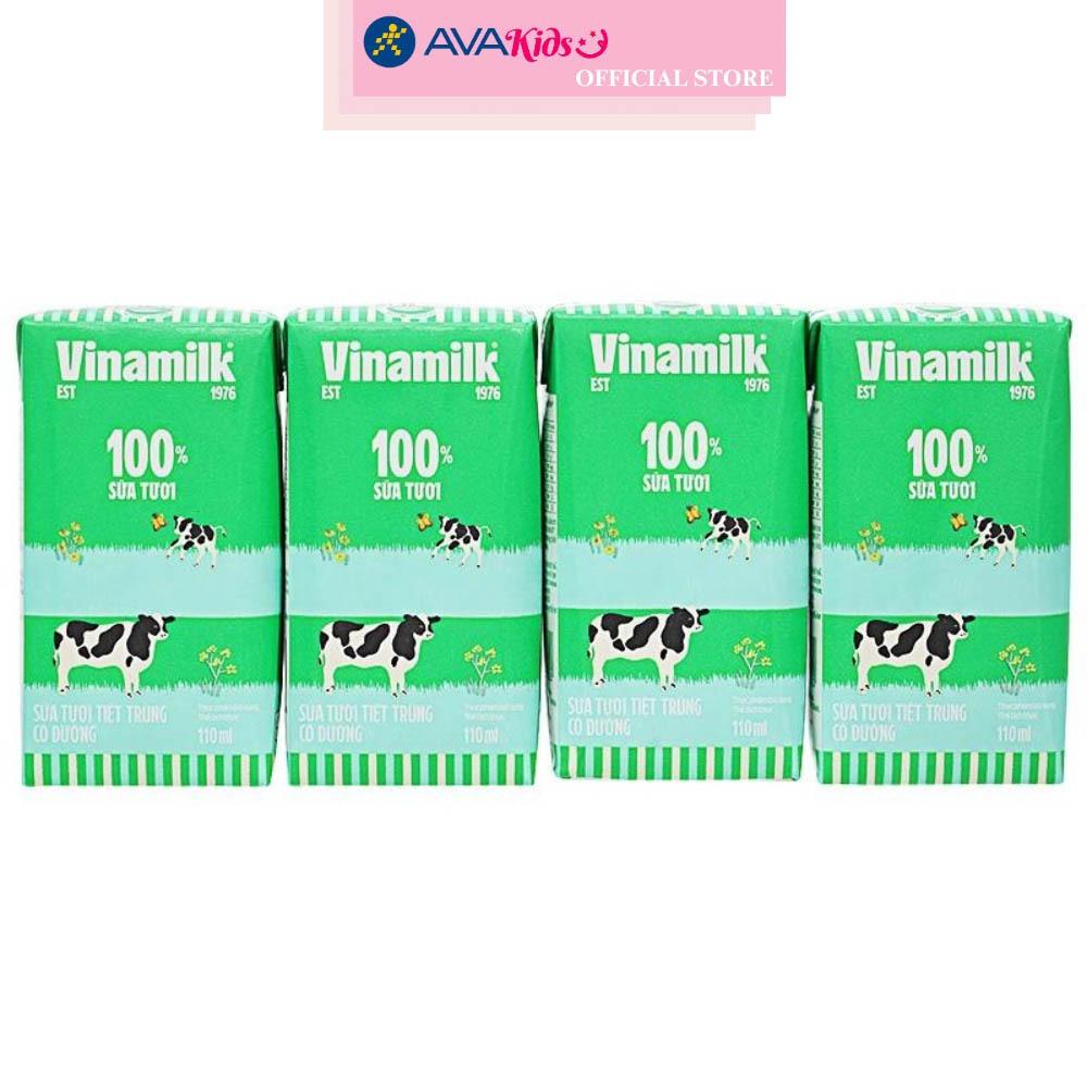 Lốc 4 hộp sữa tươi tiệt trùng Vinamilk có đường 110 ml (từ 1 tuổi)