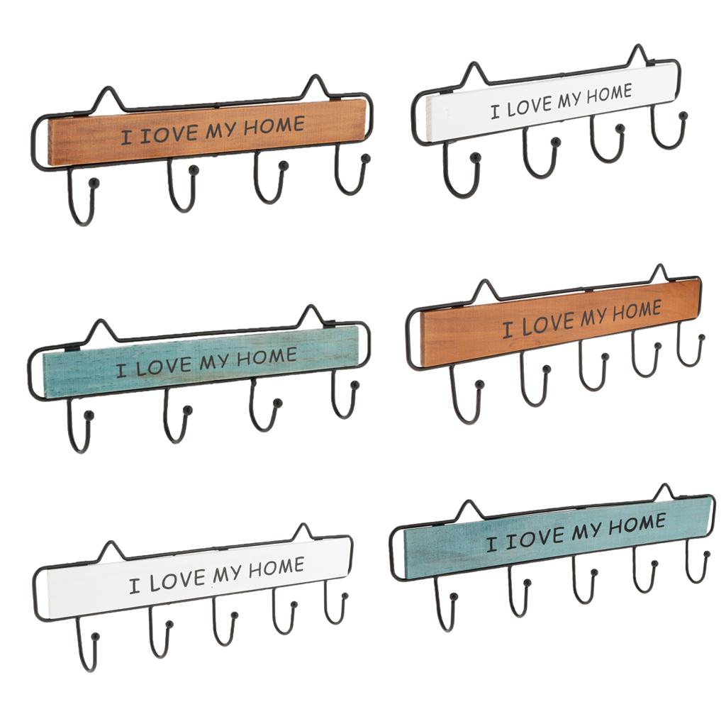 Multi-purpose Wall Mount Wood Metal Hanger Hooks for Coat Robe Brown 4 Hooks