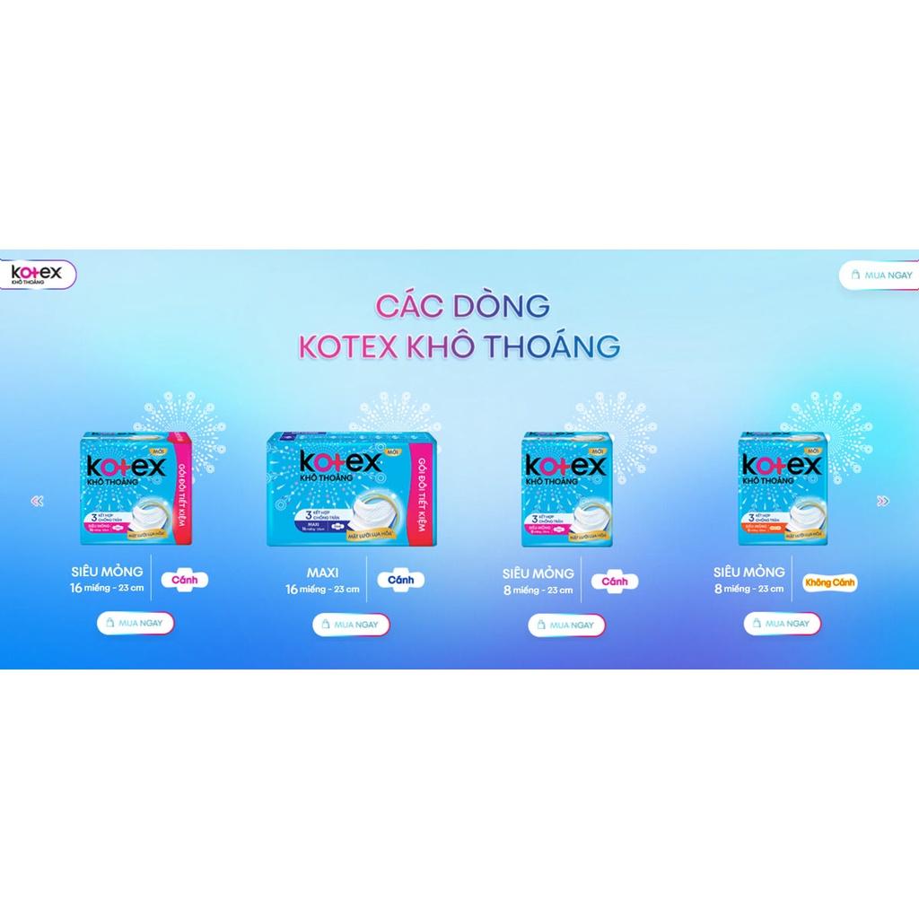 Combo 4 Băng Vệ Sinh Maxi Có Cánh 23cm Kotex Khô Thoáng Kết Hợp 3 Chống Tràn 16 miếng