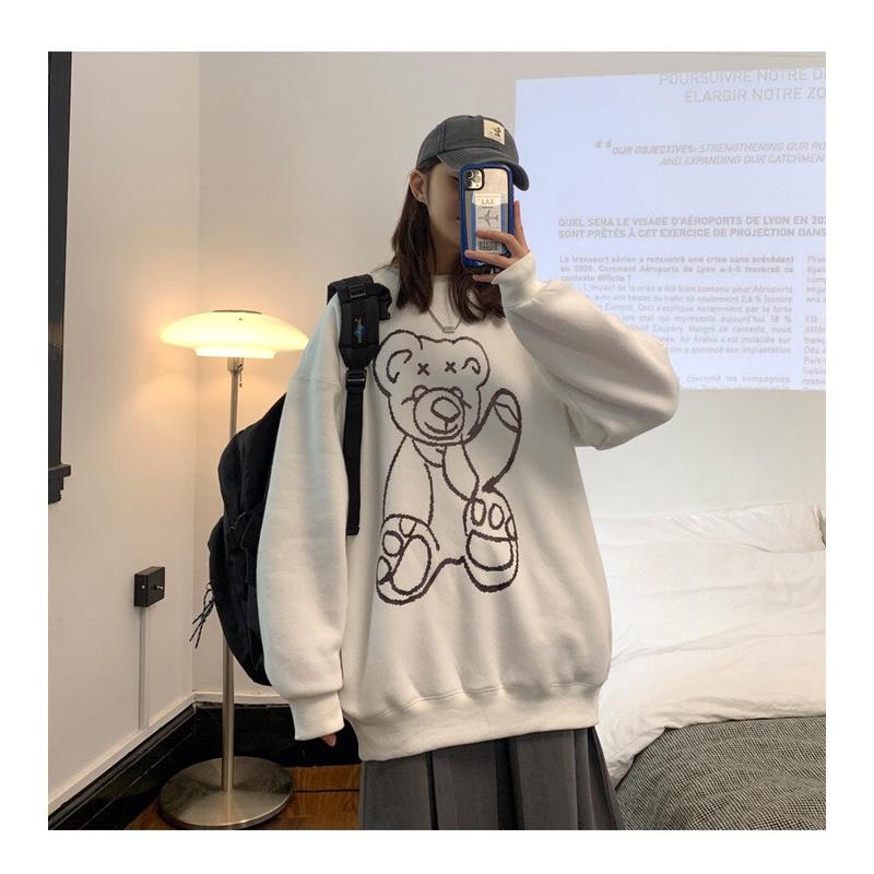 Áo Sweater Nỉ Bông Họa Tiết Gấu Phản Quang Form Rộng Unisex Nam Nữ BASIC 4 Màu Hottrend Ulzzang