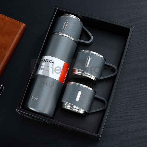 Set bình giữ nhiệt cao cấp kèm 2 cốc inox có quai làm bộ qùa tặng sang trọng HBH