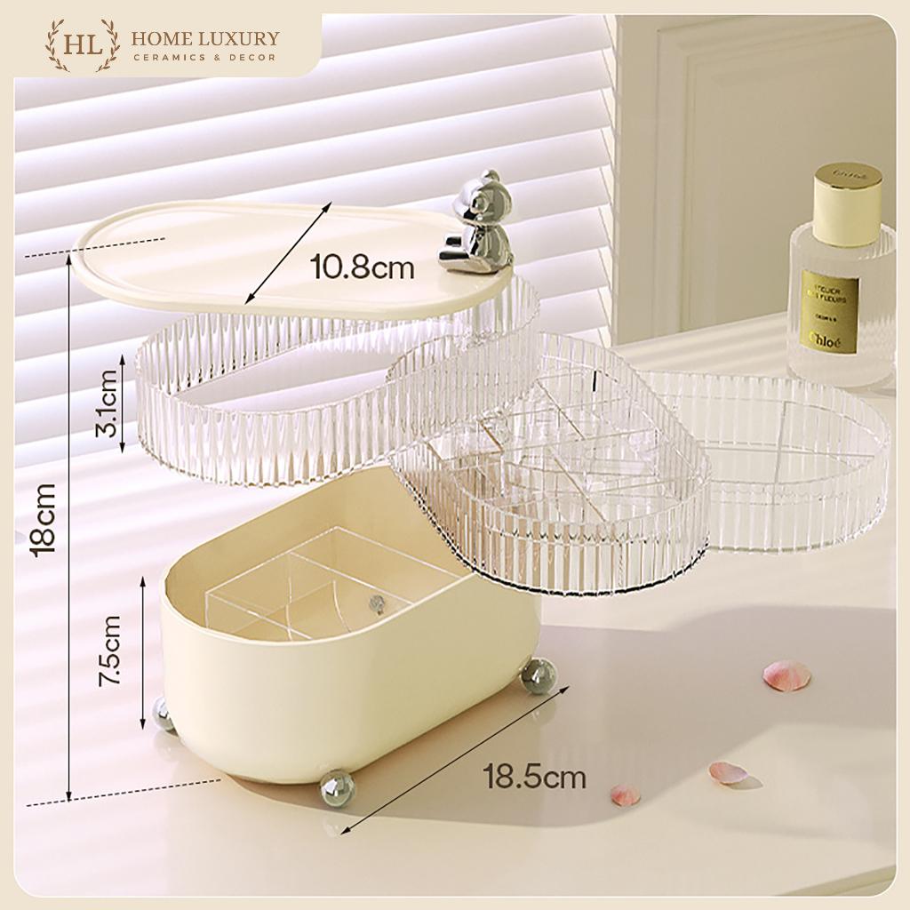 Hộp bảo quản mỹ phẩm cao cấp | Hộp đựng mỹ phẩm phụ kiện xoay 360 độ hình gấu bearbrick | Côp đồ đựng phụ kiện để bàn