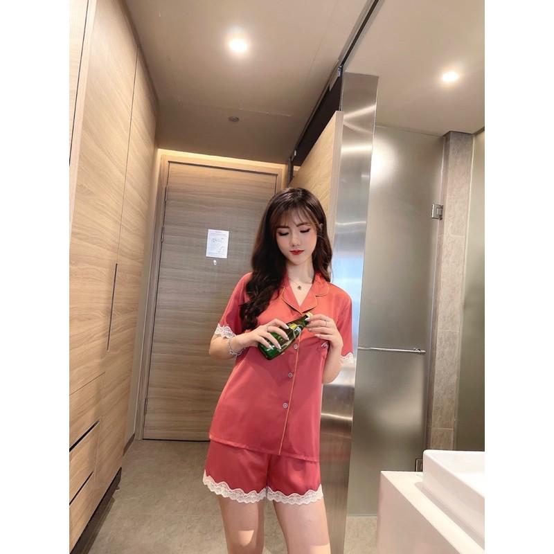 BỘ ĐỒ PYJAMA LỤA ĐÙI 3 MÀU HOẠ TIẾT TRƠN PHA REN