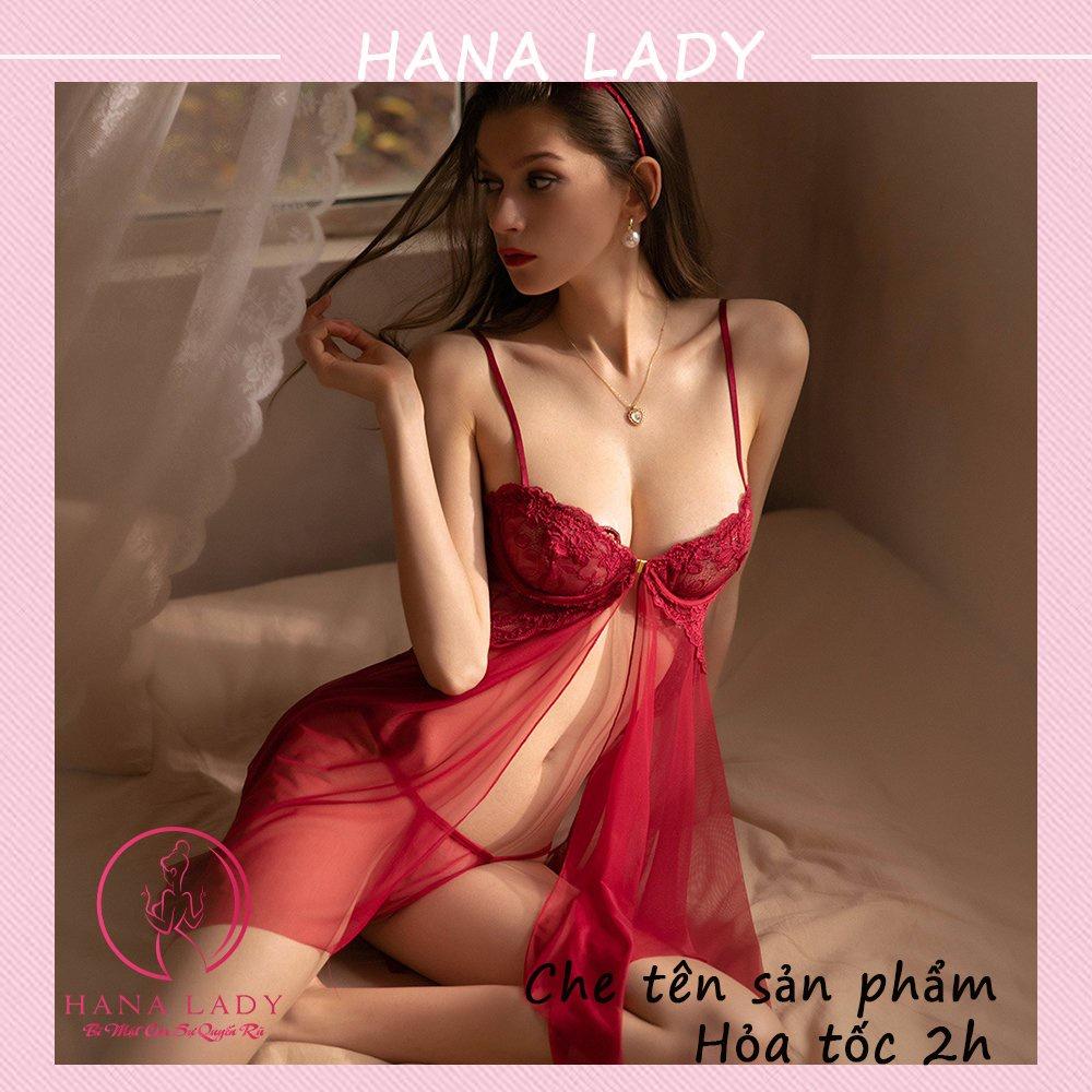 Váy ngủ xuyên thấu, đầm ngủ sexy quyến rũ nâng ngực xẻ tà kèm quần lót lọt khe VN456