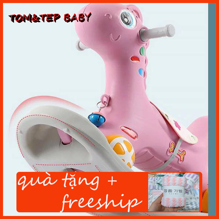 ĐỒ CHƠI NGỰA BẬP BÊNH CHÒI CHÂN KIỂU MỚI CÓ BÁNH XE, CÓ NHẠC - tặng kèm 1 khăn mặt xuất hàn mềm mịn