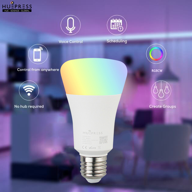 Đèn led thông minh HUEPRESS myHue Bulb L1 cao cấp WIFI 16 triệu màu RGBCW 9W - Điều khiển bằng app