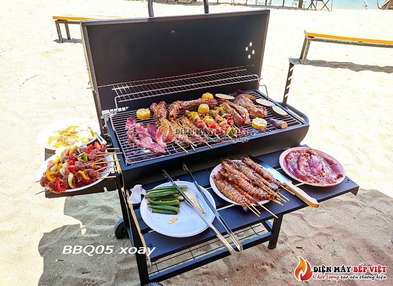 Bếp Nướng Than Hoa BBQ-05, Bếp Nướng Ngoài Trời - Moto Quay, Bếp Nướng Không Khói