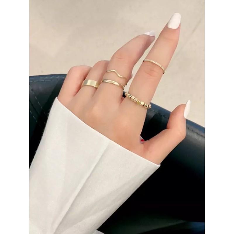 R002 Set 5 Nhẫn Nữ Cá Tính Nhiều Kiểu Màu Vàng Bạc Ring House
