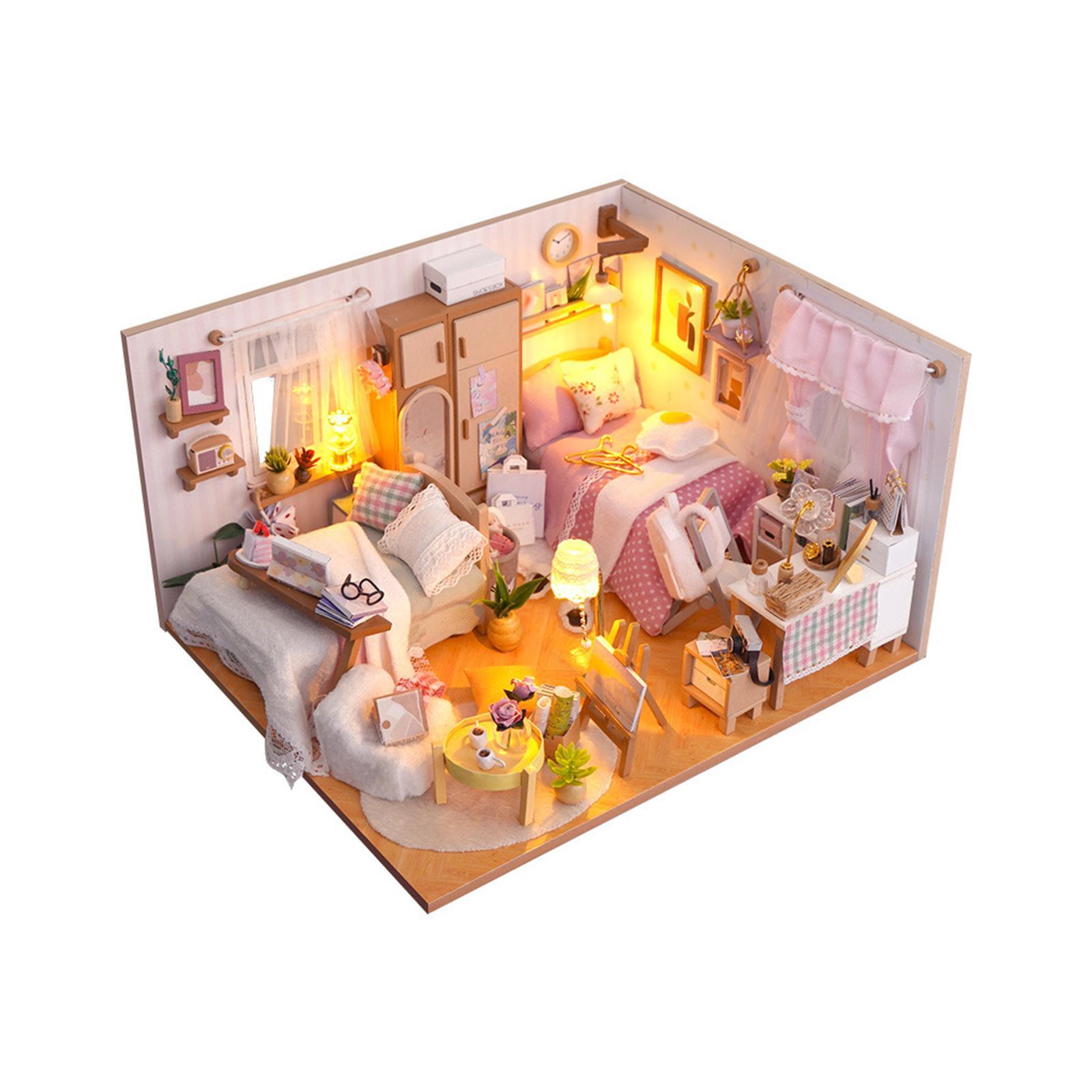 DIY Wooden Miniature Dollhouse Kits, Creative Bedroom, Birthday Gifts, with Furniture Educational Toy Modern for Boys Girls Doll House Model