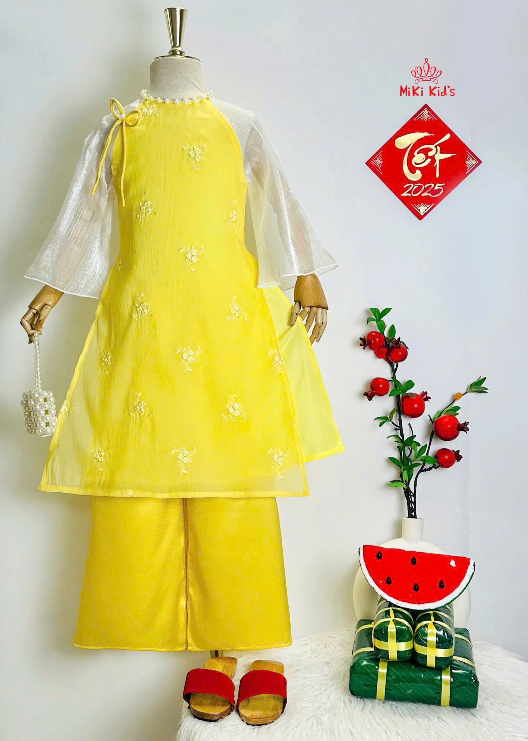 Áo dài cho bé gái mẫu Hoa thêu mùa xuân xinh xắn diện lễ tết năm mới từ 12-50kg hàng thiết kế cao cấp