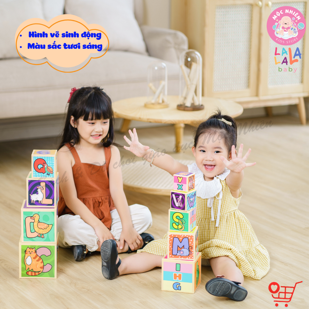 Đồ Chơi Tháp Xếp Chồng Bụng Bự Hình Khối 10 hộp Cho Bé từ 1-5 tuổi - Alphabet Nesting and Stacking Blocks - Lalala Baby