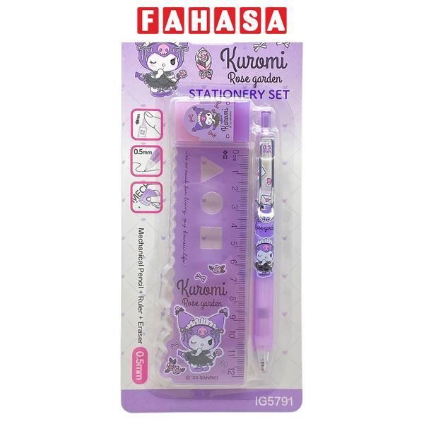 Bút Chì Bấm Kuromi 0.5 mm Kèm Thước Kẻ Và Gôm Tẩy - iiGEN IG5791