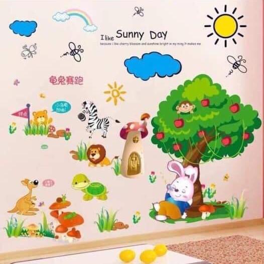 DECAL CHO BÉ _ Decal THÚ dán tường Combo tranh ghép trang trí phòng trẻ em hình động vật ngộ nghĩnh SIÊU ĐẸP